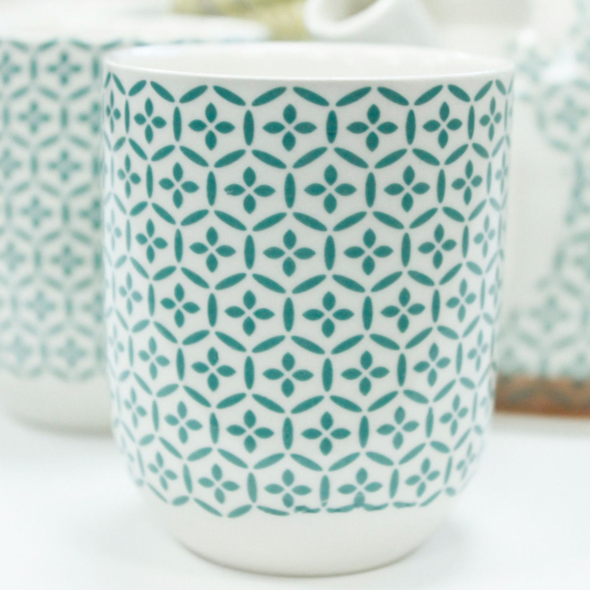 Green Mosaic Tea Set – Teapot & 6 Cups, 650ml Ceramic Teapot with Strainer, Gift Boxed
