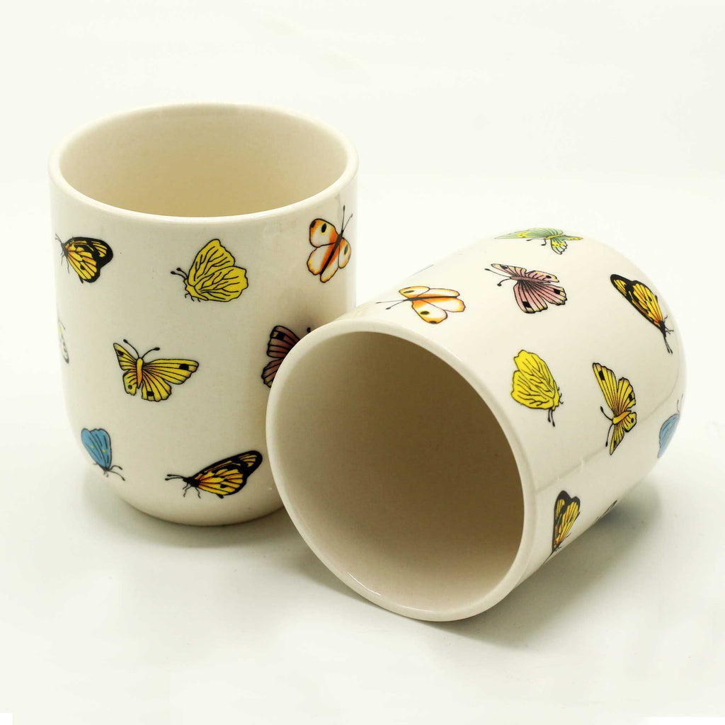 Butterfly Tea Cups – Set of 6 Handleless Ceramic Tea Cups