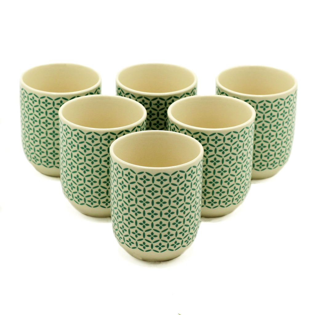 Green Mosaic Tea Cups – Set of 6 Handleless Ceramic Tea Cups