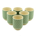 Green Mosaic Tea Cups – Set of 6 Handleless Ceramic Tea Cups