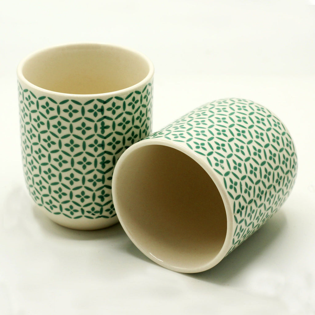 Green Mosaic Tea Cups – Set of 6 Handleless Ceramic Tea Cups