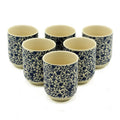 Blue Patterned Tea Cups – Set of 6 Handleless Ceramic Tea Cups