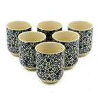 Blue Patterned Tea Cups – Set of 6 Handleless Ceramic Tea Cups