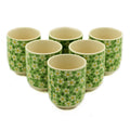Green Daisy Tea Cups – Set of 6 Handleless Ceramic Floral Tea Cups