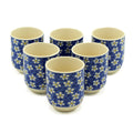 Blue Daisy Tea Cups – Set of 6 Handleless Ceramic Floral Tea Cups